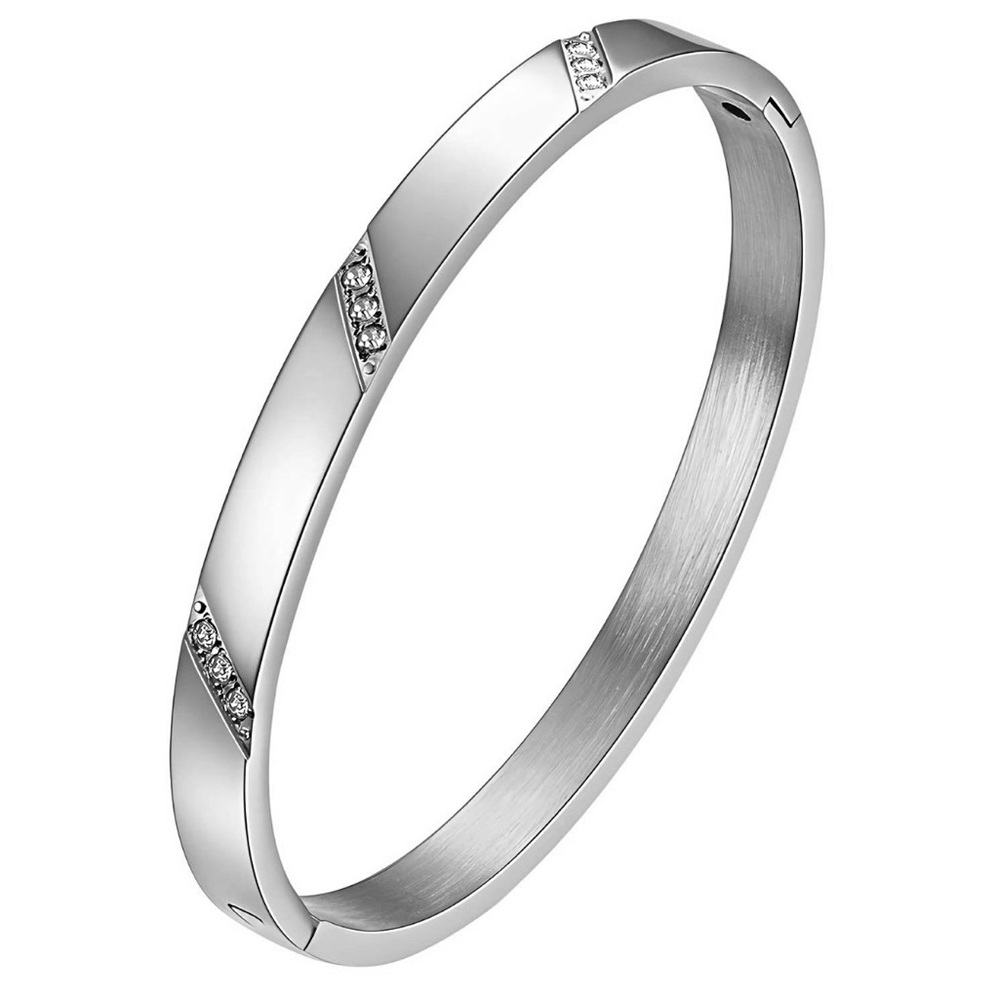 Silver Crystal Accent Hinged Bangle Bracelets - image 1